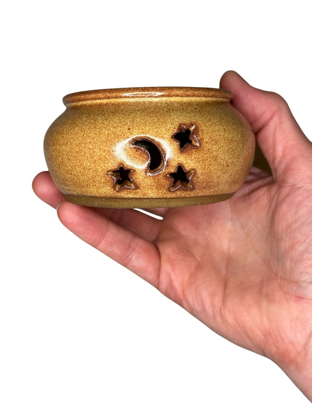 Earth Spirit Seagrove NC 1995 Handmade Pottery Moon & Stars Potpourri Bowl